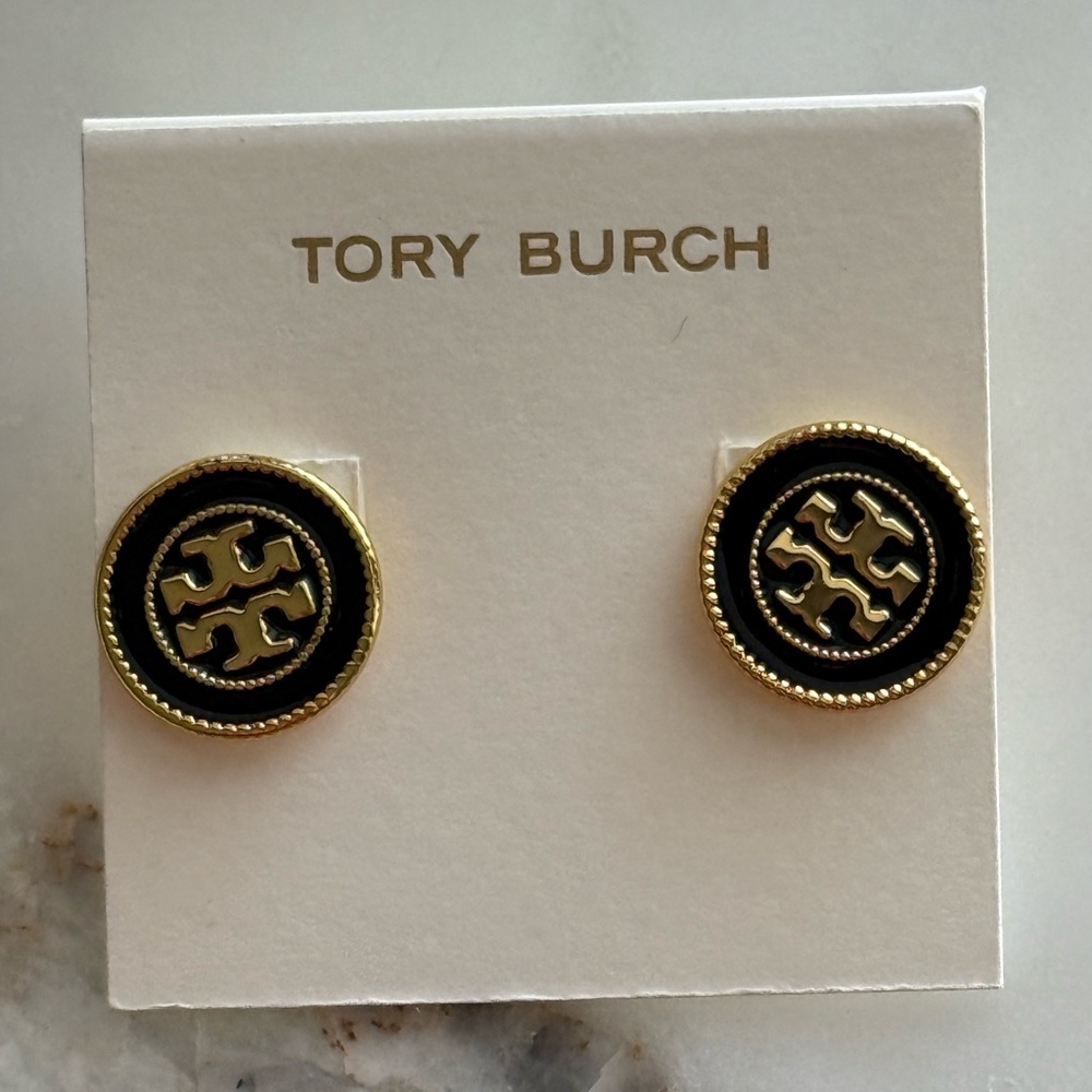 Tory Burch Milgrain Logo Stud Earrings - NEW